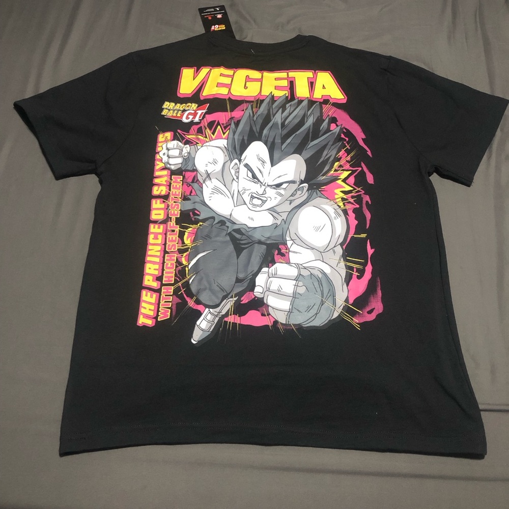 Dragon Ball GT Vegeta Black Graphic Logo Tee Short Sleeve Crew Neck, Size L